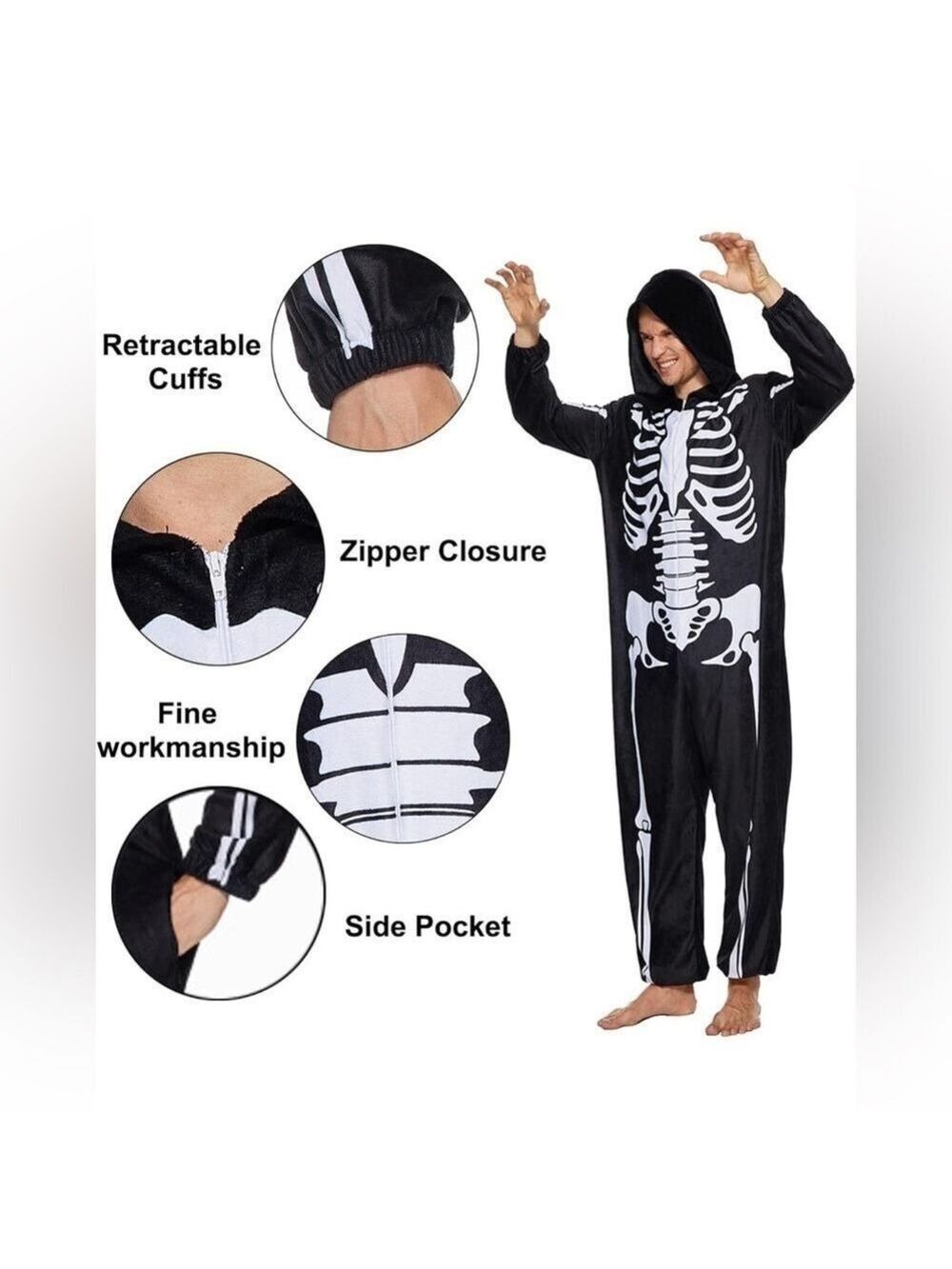 NWT Medium Unisex Skeleton Pajama Onesie - Picture 4 of 8
